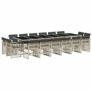 vidaXL Garten-Essgruppe 17-tlg. Garten-Essgruppe mit Kissen Hellgrau Poly...