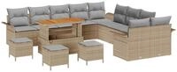 vidaXL Gartenlounge-Set Gartensofa-set mit Kissen 14 pcs Beige Poly-Rattan, (14-tlg)