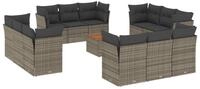 vidaXL Gartenlounge-Set 13-tlg. Garten-Sofagarnitur mit Kissen Grau Poly Rattan,
