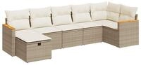 vidaXL Gartenlounge-Set 7-tlg. Garten-Sofagarnitur mit Kissen Beige Poly Rattan,