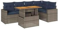 vidaXL Gartenlounge-Set 6-tlg. Garten-Sofagarnitur mit Kissen Grau Poly Rattan,
