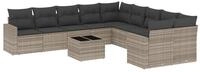 vidaXL Gartenlounge-Set 11-tlg. Garten-Sofagarnitur mit Kissen Hellgrau Poly Rattan,