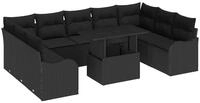 vidaXL Gartenlounge-Set Garten-Sofa-Set mit Kissen 10 pcs Schwarz Poly Rattan,