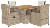 vidaXL Garten-Essgruppe 5-tlg. Garten-Essgruppe mit Kissen Beige Poly Rattan, (4-tlg)