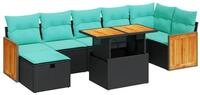 vidaXL Gartenlounge-Set 8-tlg. Garten-Sofagarnitur mit Kissen Grau Poly Rattan,