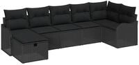 vidaXL Loungesofa Sofa Set mit Kissen mit Speicher 7 pcs Schwarz Poly-Rattan, 7 Teile