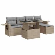 vidaXL Gartenlounge-Set 6-tlg. Garten-Sofagarnitur mit Kissen Beige Poly Rattan,