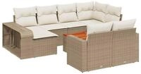 vidaXL Gartenlounge-Set 11-tlg. Garten-Sofagarnitur mit Kissen Beige Poly Rattan,