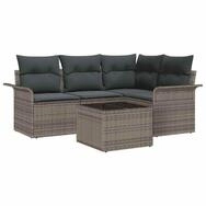vidaXL Gartenlounge-Set Gartensofa-set mit Speicher 5 pcs Grau Poly-Rattan,...