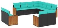 vidaXL Gartenlounge-Set 11-teiliges Gartensofa-Set mit Kissen, schwarzes...
