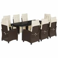 vidaXL Garten-Essgruppe 9-tlg. Garten-Essgruppe mit Kissen Braun Poly Rattan,...