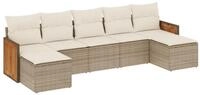 vidaXL Gartenlounge-Set 7-tlg. Garten-Sofagarnitur mit Kissen Beige Poly Rattan,