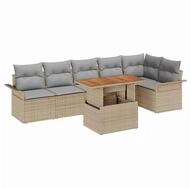 vidaXL Gartenlounge-Set Garten-Sofa-Set mit Speicher 7 pcs Beige Poly Rattan, (7-tlg)