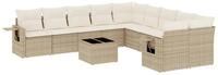 vidaXL Gartenlounge-Set 11-tlg. Garten-Sofagarnitur mit Kissen Beige Poly Rattan,