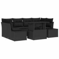 vidaXL Loungesofa Garten-Sofa-Set mit Kissen 7 pcs Schwarz, 7 Teile