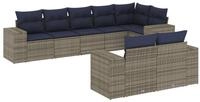 vidaXL Gartenlounge-Set 8-teiliges Gartensofa-Set mit Kissen, grau, Polyrattan,