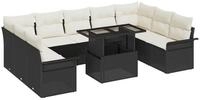 vidaXL Loungesofa Gartensofa-set mit Kissen mit Kissen 10 pcs Schwarz Poly Rattan, 10