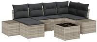 vidaXL Gartenlounge-Set Garten-Sofa-Set mit Kissen 6 pcs Hellgrau Poly-Rattan,