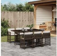 vidaXL Essgruppe, 7-tlg. Garten-Essgruppe mit Kissen Braun Poly Rattan