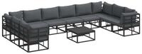vidaXL Gartenlounge-Set Gartensofa-set mit Kissen 11 pcs Schwarz Aluminium,...