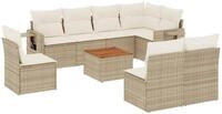 vidaXL Gartenlounge-Set 9-tlg. Garten-Sofagarnitur mit Kissen Beige Poly Rattan,