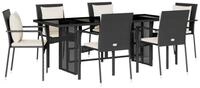 vidaXL Garten-Essgruppe 7-tlg. Garten-Essgruppe mit Kissen Schwarz Poly...