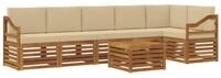 vidaXL Gartenlounge-Set Ecksofa Set mit Kissen 7 pcs Natur und Beige Massivholz,
