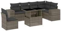 vidaXL Gartenlounge-Set 7-tlg. Garten-Sofagarnitur mit Kissen Grau Poly Rattan