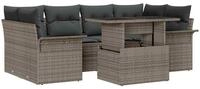 vidaXL Gartenlounge-Set Garten-Sofa-Set mit Kissen 7 pcs Grau Poly Rattan,...