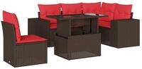 vidaXL Gartenlounge-Set 6-teiliges Gartensofa-Set mit Kissen, braun, Polyrattan,