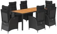 vidaXL Garten-Essgruppe 7-tlg. Garten-Essgruppe mit Kissen Schwarz Poly Rattan,