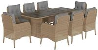 vidaXL Garten-Essgruppe 9-tlg. Garten-Essgruppe mit Kissen Beige Poly Rattan,...