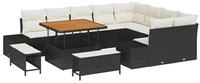 vidaXL Loungesofa Gartensofa-set mit Kissen 12 pcs Schwarz Poly Rattan, 12 Teile