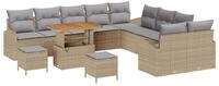 vidaXL Gartenlounge-Set Gartensofa-set mit Kissen 13 pcs Beige Poly-Rattan,...