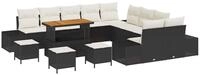 vidaXL Loungesofa Gartensofa-set mit Kissen 14 pcs Schwarz Poly Rattan, 14 Teile