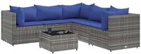vidaXL Gartenlounge-Set 6-tlg. Garten-Lounge-Set mit Kissen Grau Poly Rattan,...