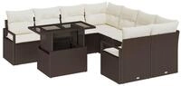 vidaXL Loungesofa Garten-Sofa-Set mit Kissen 9 pcs Braun und Creme Poly-Rattan, 9