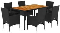 vidaXL Garten-Essgruppe 7-tlg. Garten-Essgruppe mit Kissen Schwarz Poly Rattan,