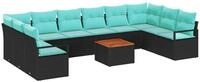 vidaXL Gartenlounge-Set Gartensofa-set mit Kissen 11 pcs Schwarz Poly-Rattan,