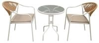 Happy Home Gartenstuhl 3-tlg. Bistro Set helles Rattan mit Sitzkissen f&uuml;r Terrasse