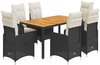 vidaXL Gartenlounge-Set 7-tlg. Garten-Bistro-Set mit Kissen Schwarz Poly Rattan,