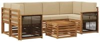 vidaXL Gartenlounge-Set Outdoor-Sofagarnitur 7 pcs Natur und Beige Massivholz,