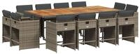 vidaXL Garten-Essgruppe 13-tlg. Garten-Essgruppe mit Kissen Grau Poly Rattan,