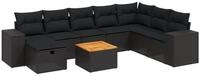 vidaXL Gartenlounge-Set 9-tlg. Garten-Sofagarnitur mit Kissen Schwarz Poly...