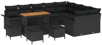 vidaXL Gartenlounge-Set Gartensofa-set mit Kissen 13 pcs Schwarz Poly-Rattan,
