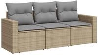 vidaXL Gartenlounge-Set, 3-tlg. Garten-Sofagarnitur mit Kissen Beige Poly Rattan