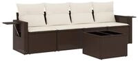 vidaXL Gartenlounge-Set 5-tlg. Garten-Sofagarnitur mit Kissen Braun Poly Rattan,