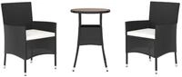 vidaXL Gartenlounge-Set 3-tlg. Garten-Bistro-Set mit Kissen Schwarz Poly Rattan,