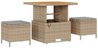 vidaXL Gartenlounge-Set Garten Essgruppe Beige Poly-Rattan, (3-tlg)