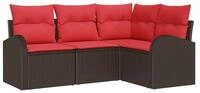 vidaXL Gartenlounge-Set Gartensofa-set mit Kissen 4 pcs Braun und Rot Poly-Rattan,